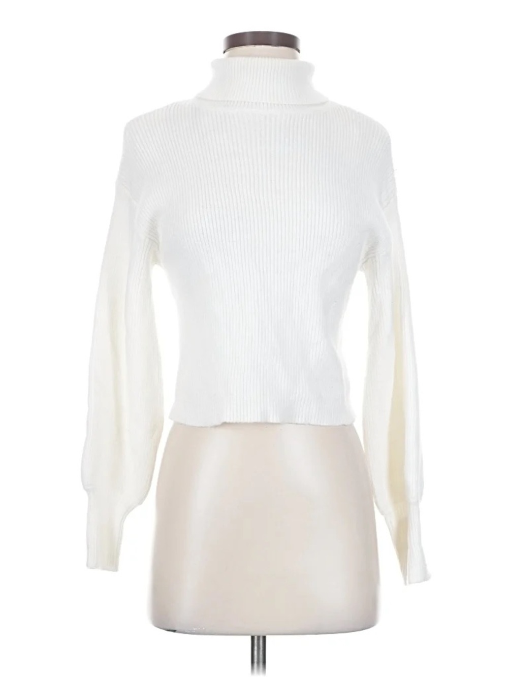 Mi Ami White Ribbed Cropped Turtleneck